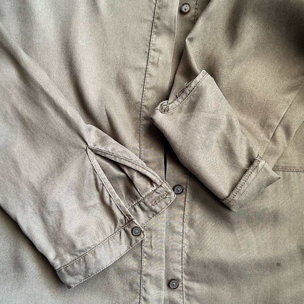 ZARA Long Khaki Military Green Button Up Shirt Casual Pocket Size Medium - Picture 6 of 7